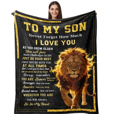 Son Lion Letter Blanket features a golden lion