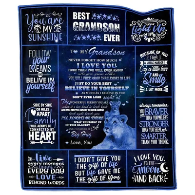 Grandson Quotes Lion Blanket featuring "Best Grandson Ever"