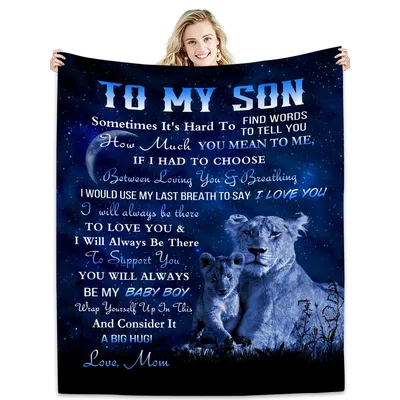 Son Lion Mom Message Blanket: To My Son Poem with Lioness Artwork