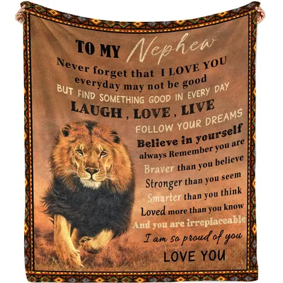 Lion Nephew Letter Blanket featuring a running lion