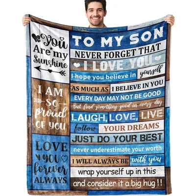Son Encouragement Letter Blanket featuring rustic wood plank design