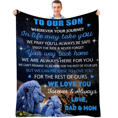 Son Letter from Parents Blanket: A Lion Family Love Note Design