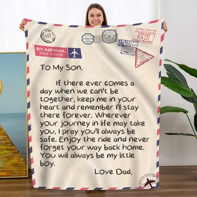 Son Letter from Dad Blanket: A heartfelt airmail design for sons