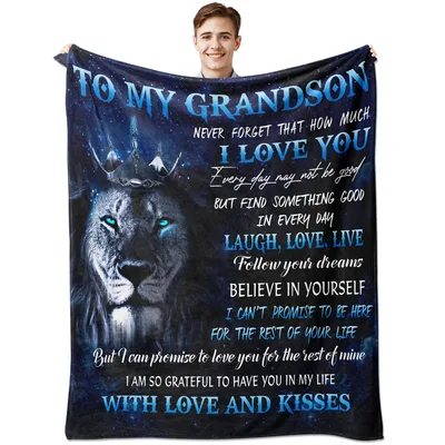 Grandson Lion Love Message Blanket features a crowned lion