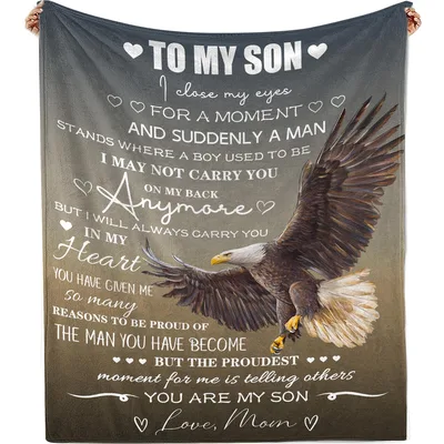Son Letter Eagle Blanket features a soaring eagle
