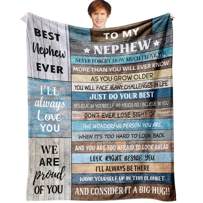 Nephew Letter Message Blanket features rustic wood planks