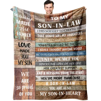 Rustic Wood Plank Son-In-Law Blanket Celebrating Family Bonds