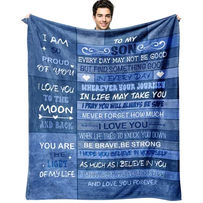 Son Love Letter Blanket featuring a blue striped design