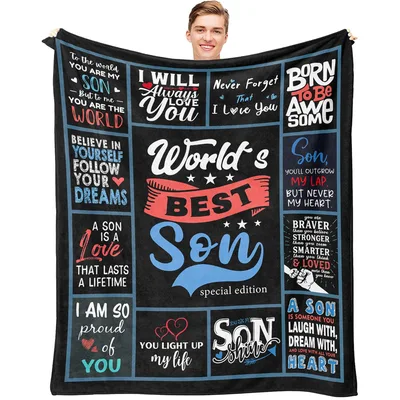 Son Sentiment Collage Blanket: World's Best Son Tribute