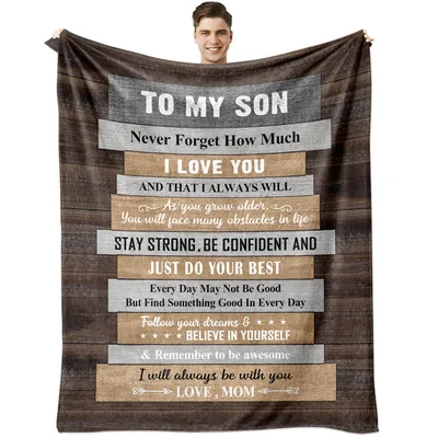 Son Letter from Mom Blanket: A Rustic Wooden Sign of Love and Advice