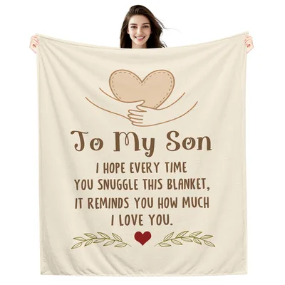 Son Love Message Blanket: To My Son Heart Design
