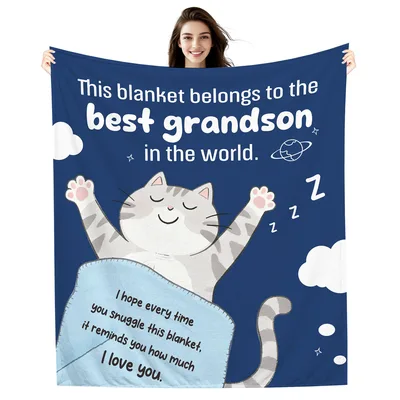 Grandson Cat Blanket: Best Grandson in the World with Sleeping Cat
