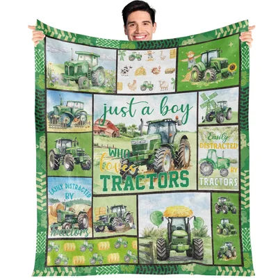 Just a Boy Blanket: Tractor Lover Collage Design for Farm Fans