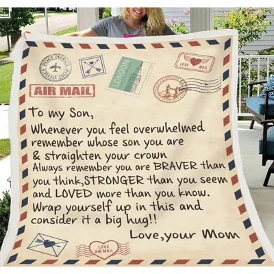 Airmail Letter to My Son Blanket: Braver Stronger Loved Design