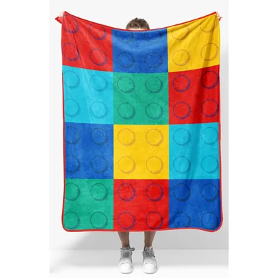 Colorful Building Bricks Pattern Blanket for Playroom and Couch