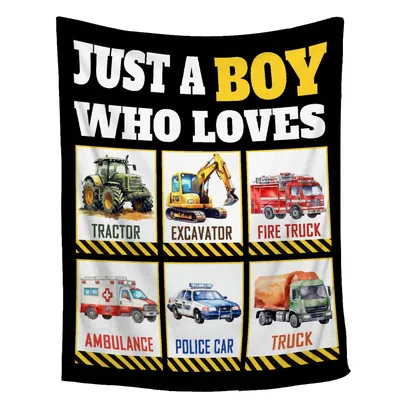 Just a Boy Blanket: Tractor Excavator Fire Truck Design for Kids