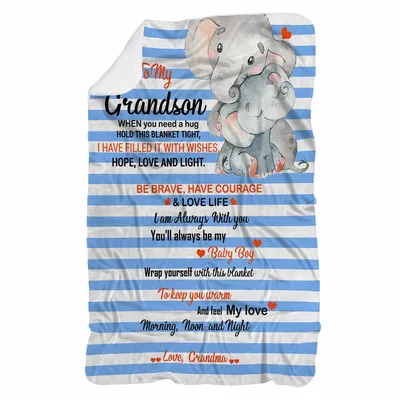 Grandson Love Elephant Message Blanket features a tender