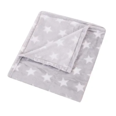 White Star Blanket: Cozy Fleece Throw with White Stars on Grey