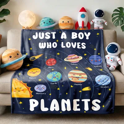 Planets Lover Blanket: Just a Boy Who Loves Planets Design