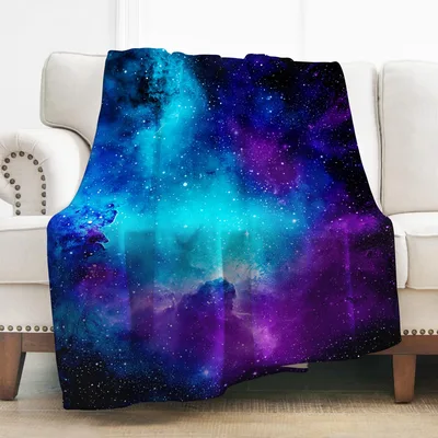 Galaxy Space Nebula Blanket: Deep Blue and Purple Cosmic Print