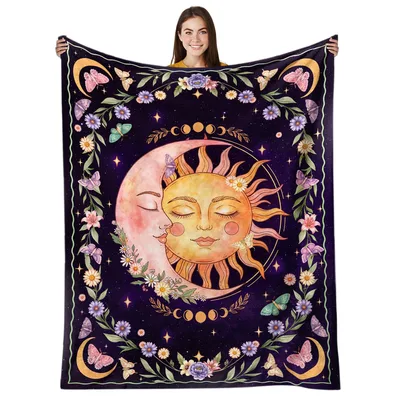 Celestial Sun and Moon Blanket featuring a kissing sun