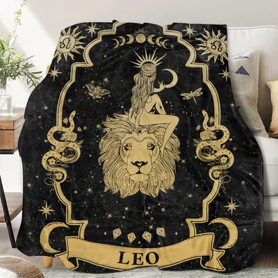 Leo Zodiac Blanket featuring a golden lion moon goddess