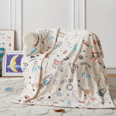 Rocket Space Kids Blanket features hand-drawn rockets