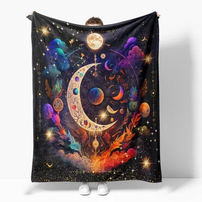 Moon and Star Blanket Celestial Moon and Planets Design