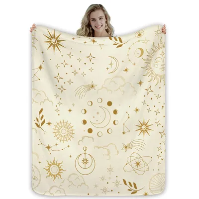 Vintage Sun and Moon Blanket: Celestial Art with Faces and Phases