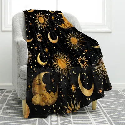 Sun and Stars Blanket: Celestial Sun Moon Design for Home Decor