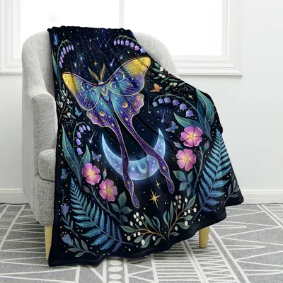 Luna Moth Celestial Blanket: Enchanted Night Sky Design