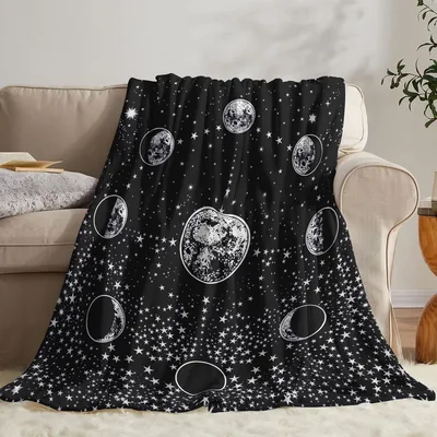 Moon Phases Stars Blanket: Celestial Design for Night Sky Lovers