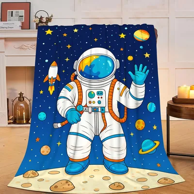 Astronaut Space Kids Blanket featuring a waving cosmonaut