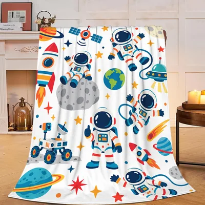 Astronaut Space Pattern Blanket: Cute Rocket and Planet Throw