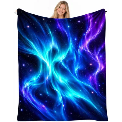 Cosmic Nebula Blue Purple Blanket: Galaxy Space Print Design