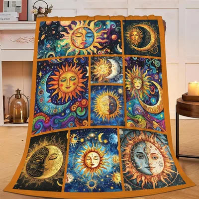 Sun Moon Celestial Design Blanket for Cosmic Lovers