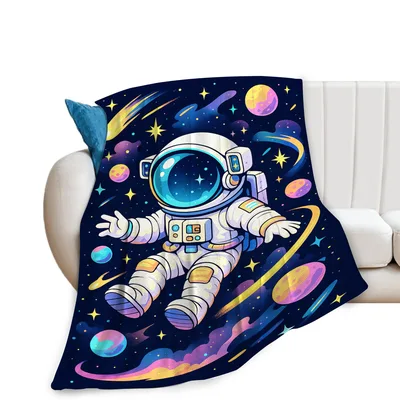 Floating Astronaut Among Planets Blanket