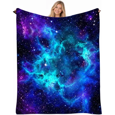 Blue Purple Galaxy Nebula Blanket: Swirling Cosmic Art for Stargazers