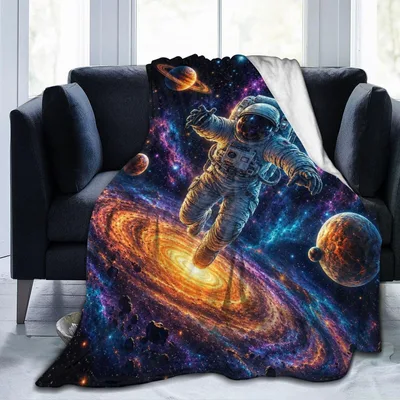 Astronaut Drifting Through Swirling Blanket Galaxy Adventure