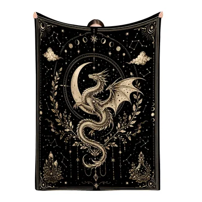 Dragon Moon Celestial Blanket: Enchanted Dragon and Moon Design