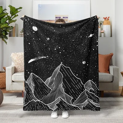 Starry Night Mountains Blanket features a black