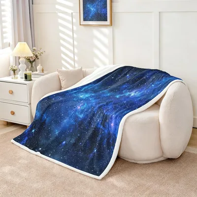 Galaxy Space Stars Blanket: Drifting Through a Shiny Blue Universe
