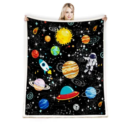 Outer Space Solar System Blanket featuring colorful planets