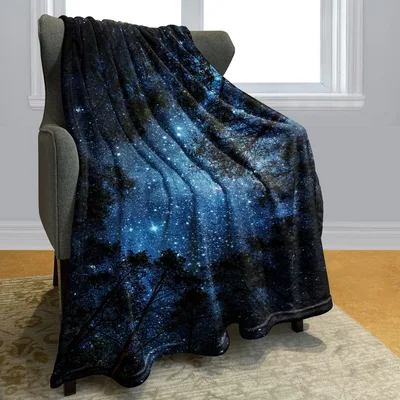 Starry Sky Blanket: Galaxy Forest Print for Nature and Space Lovers