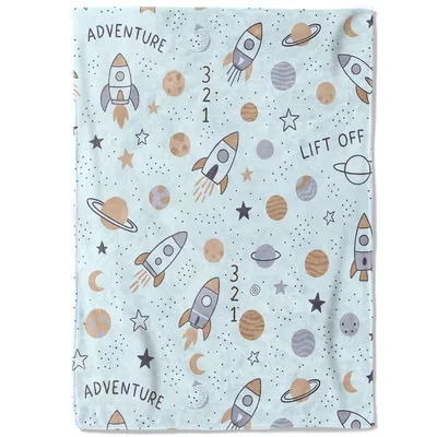 Space Rockets Planets Kids Blanket for Cosmic Explorers