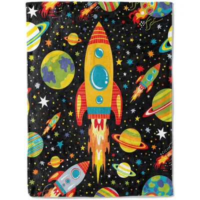 Rocket Ship Among Colorful Blanket: Retro Space Adventure Design