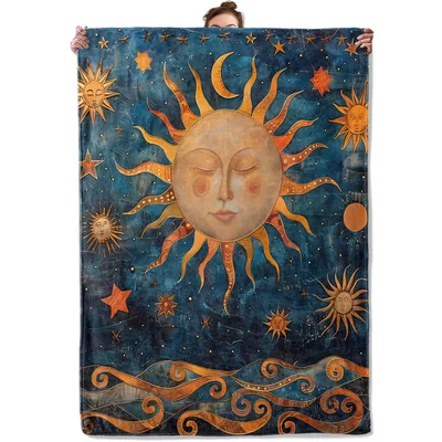 Celestial Sun with Closed Blanket: Serene Sun and Moon Art Design