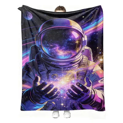 Astronaut Holding Galaxy Stars Blanket: Cosmic Space Art for Dreamers