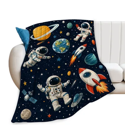 Astronauts Rockets and Planets Blanket: Space Adventure Throw