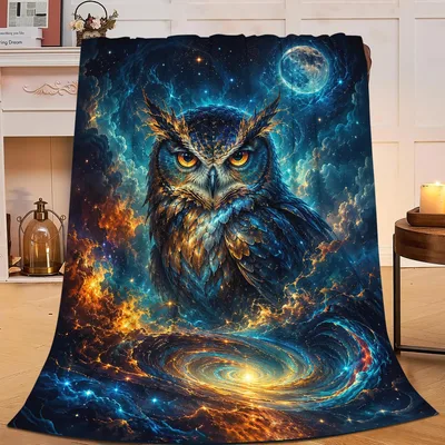 Owl Galaxy Space Art Blanket: Cosmic Owl Design for Night Lovers